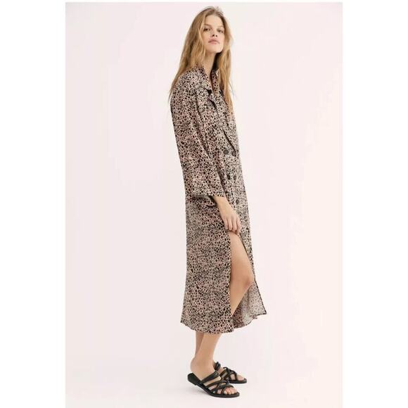 FREE PEOPLE DARIA MAXI SHIRT DRESS DUSTER JACKET LEOPARD ANIMAL PRINT NWT - Picture 2 of 13